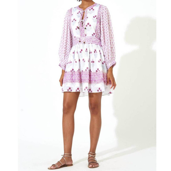 NWT HAUTE HIPPIE White & Pink Boho Floral Long Sleeve Dress Size Small - Picture 9 of 9